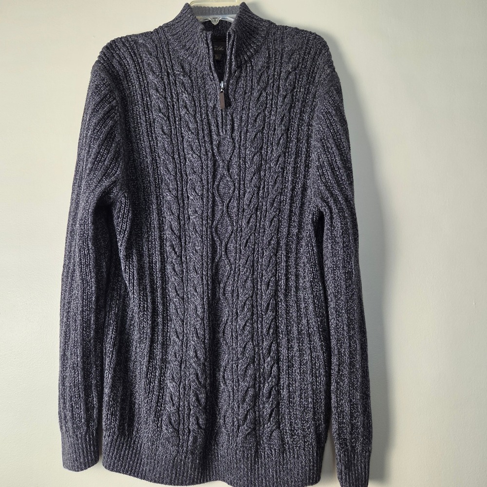 Tasso Elba Mens XL Deep Grey Marl Cable Knit Quarter Zip Cotton Sweater NWT